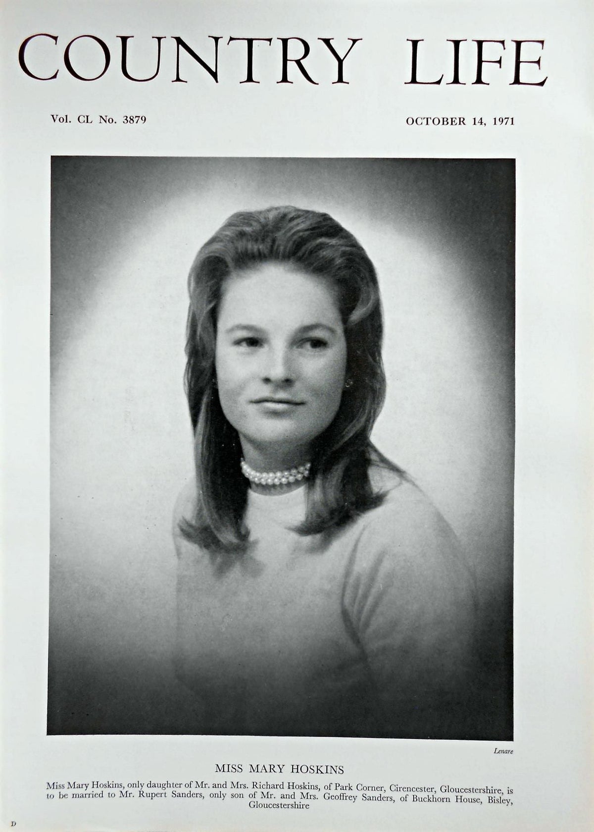 Miss Mary Hoskins Country Life Magazine Portrait October 14, 1971 Vol. CL No. 3879