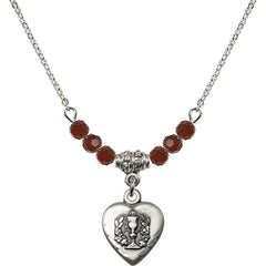 Sterling Silver Heart / Communion Birthstone Necklace with Garnet Beads - 0892