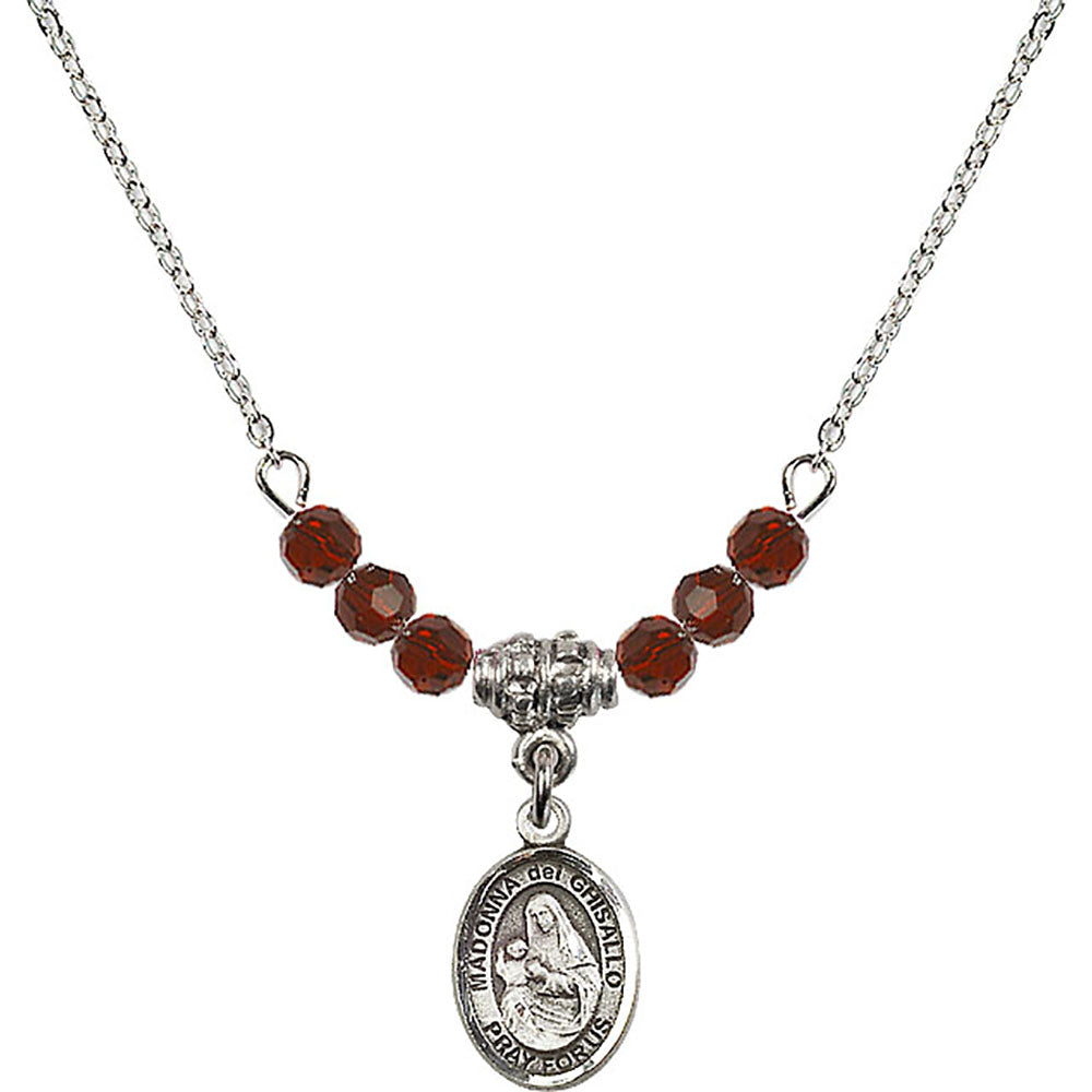 Sterling Silver Madonna del Ghisallo Birthstone Necklace with Garnet Beads - 9203