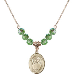 14kt Gold Filled Saint Maria Faustina Birthstone Necklace with Peridot Beads - 8069