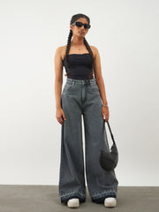 Black Blast Denim Wide Leg Frayed Jeans-Noh.Voh