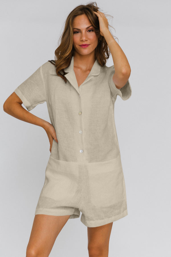 Salopette “ Nara” en lin lavé style barboteuse Naturel #colour_naturel
