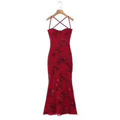 Dame Bodycon kjole med blomstrete spissdetalj Skjora