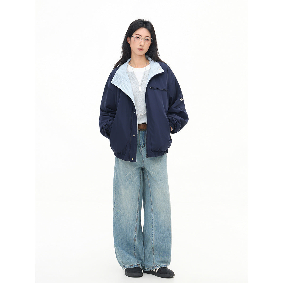 STIWAUP Vintage Striped Sports Double-Sided Stand-Up Jacket