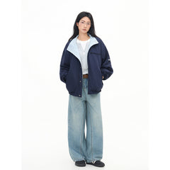 STIWAUP Vintage Striped Sports Double-Sided Stand-Up Jacket