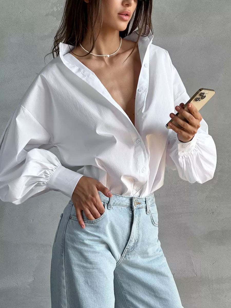 Stilla | Bomuldsbluse med puffærme