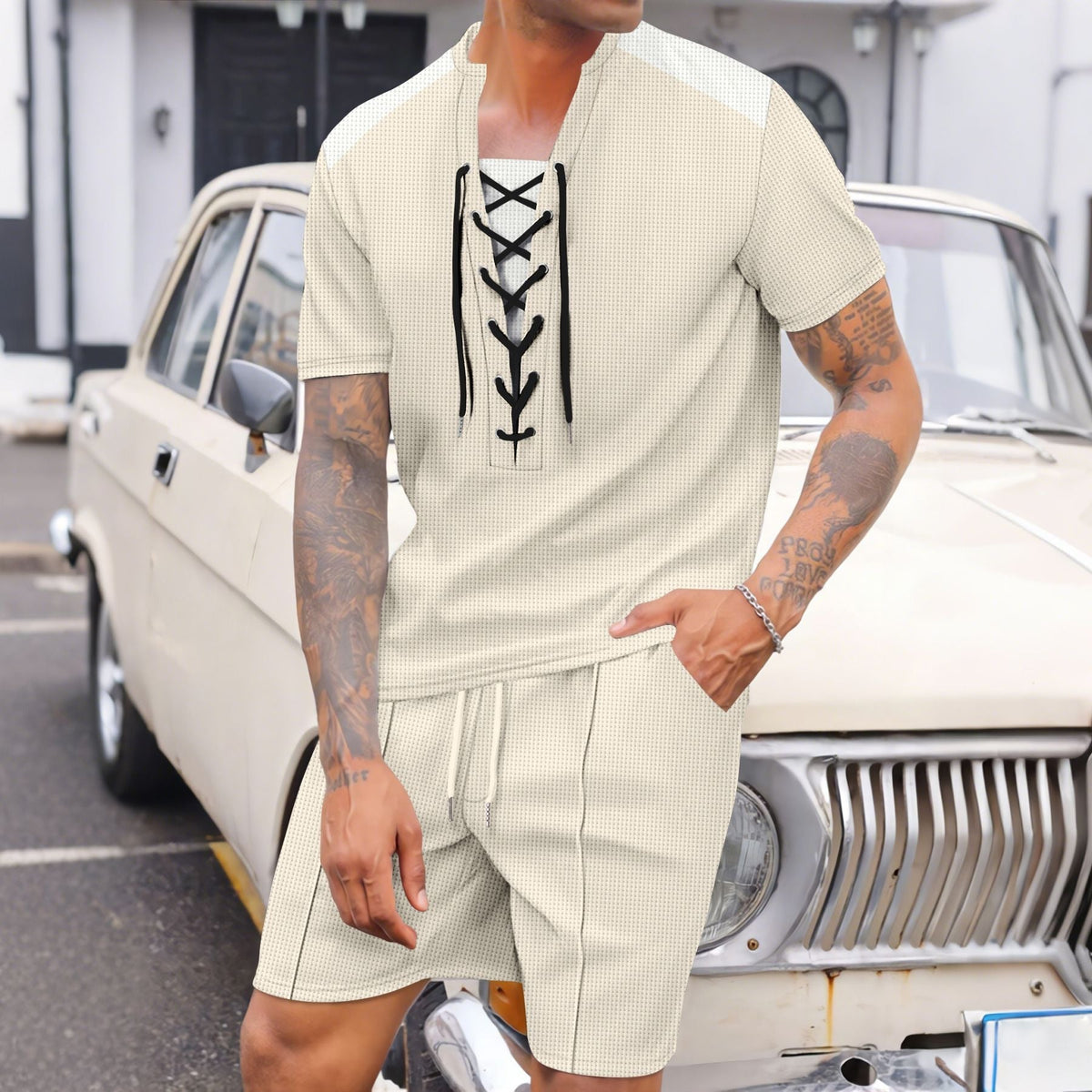 Herren Sportset Kurzarm Hemd elastische Hose - BerlinGlamour