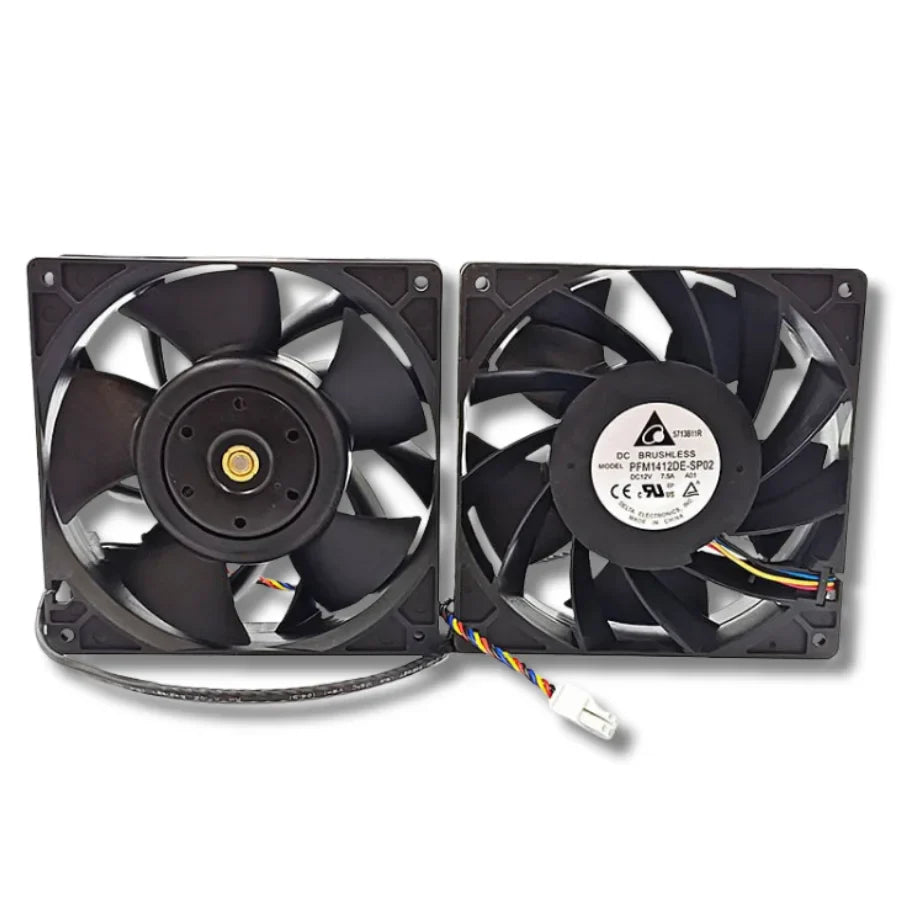 Front and back view of Delta PFM1412DE-SP02 Cooling Fan for Antminer S21XP / S21 Pro / S21+