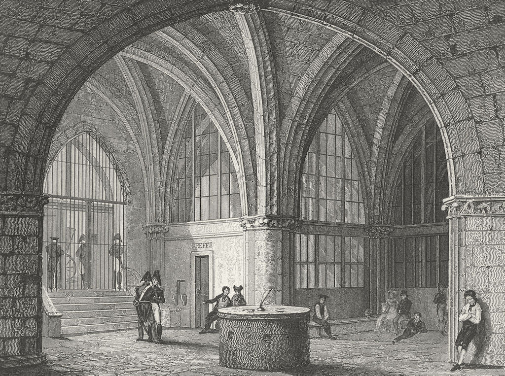 PARIS. L'entree jail Conciergerie  1828 old antique vintage print picture