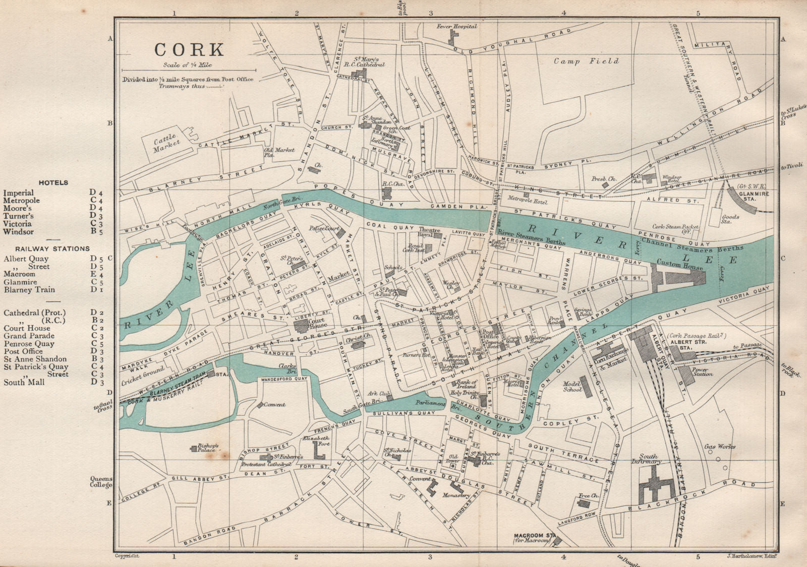CORK town/city plan. Ireland. BARTHOLOMEW 1901 old antique map chart