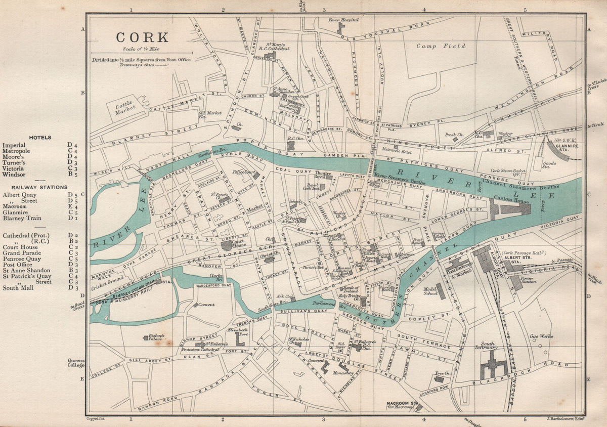 CORK town/city plan. Ireland. BARTHOLOMEW 1901 old antique map chart