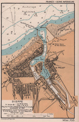 Dieppe town plan & sea coast chart. D-Day planning map. ADMIRALTY 1943 old