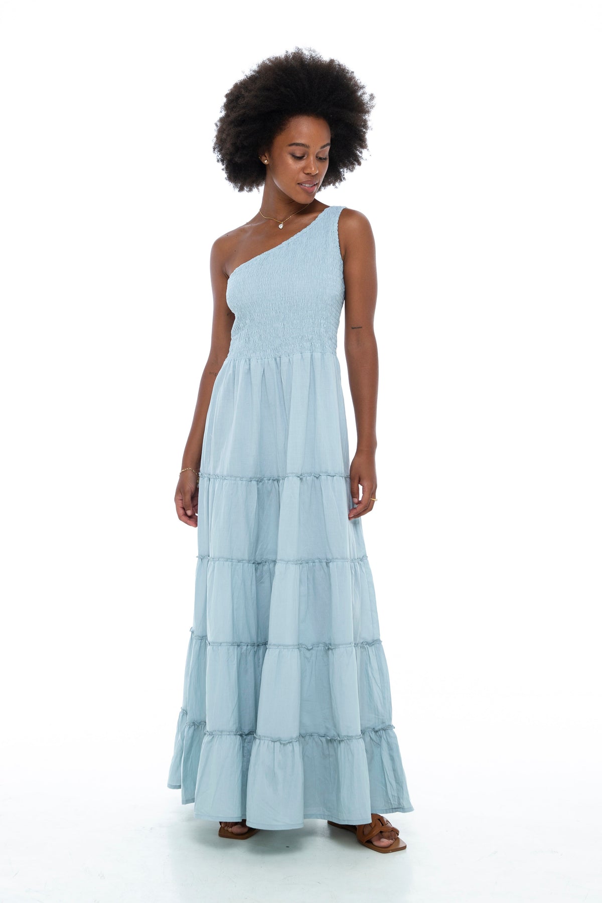 Brushed Cotton One Shoulder Maxi Dress