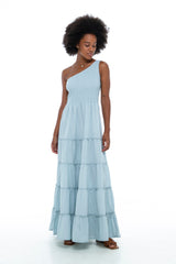 Brushed Cotton One Shoulder Maxi Dress