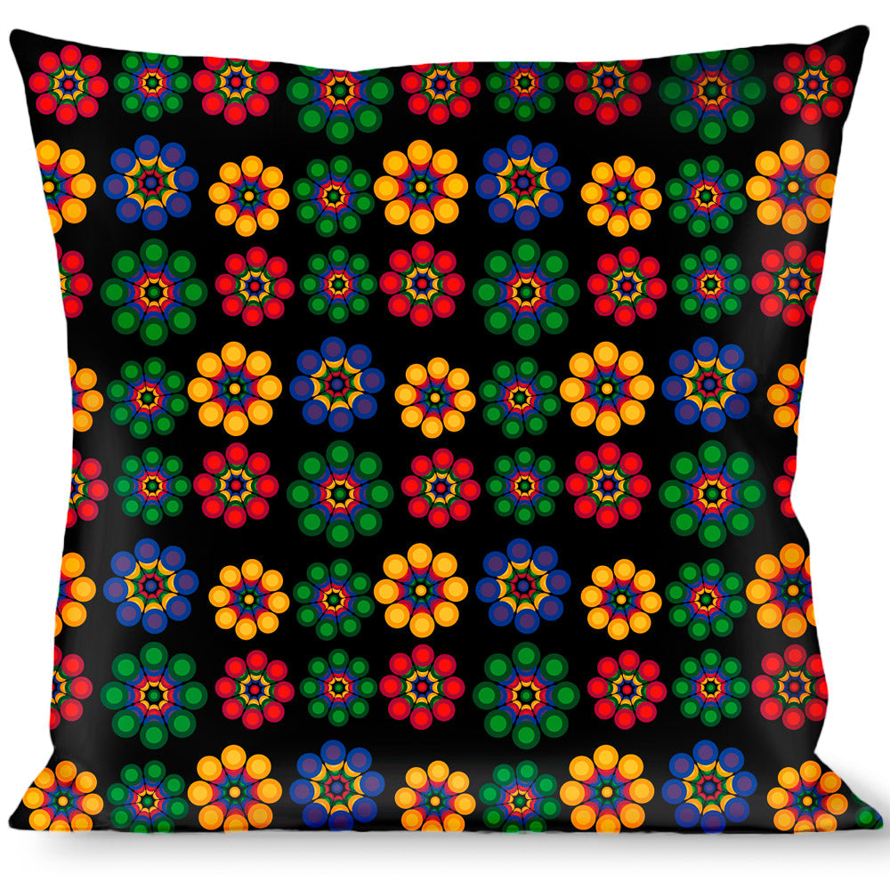 Buckle-Down Throw Pillow - Psychedelic Daisies Black/Multi Color Throw Pillows Buckle-Down