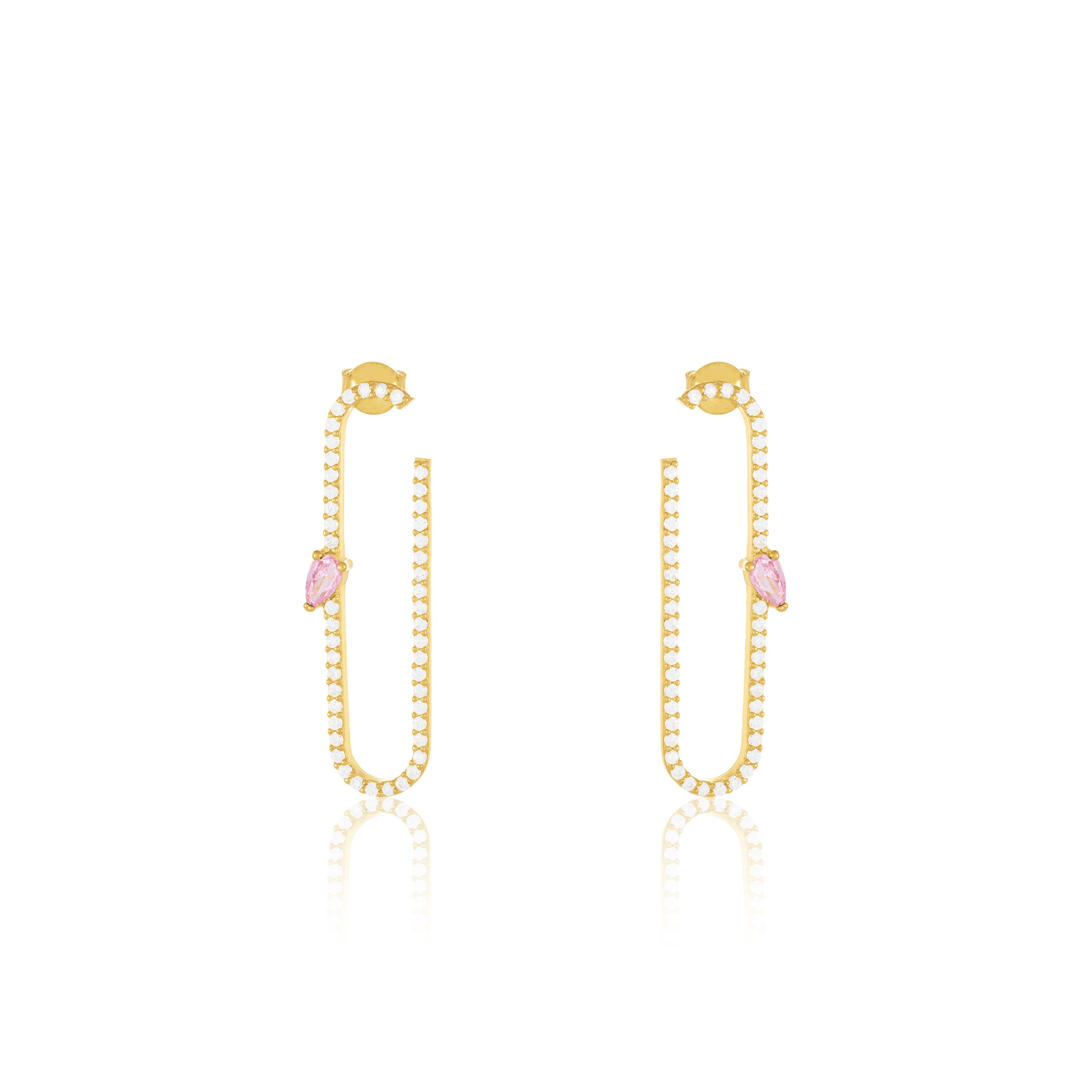Paperclip With Teardrop Statement Earrings - Gold Light Pink And White