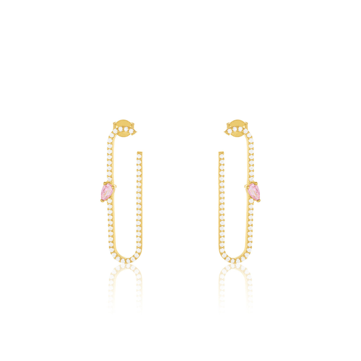 Paperclip With Teardrop Statement Earrings - Gold Light Pink And White