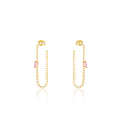 Paperclip With Teardrop Statement Earrings - Gold Light Pink And White