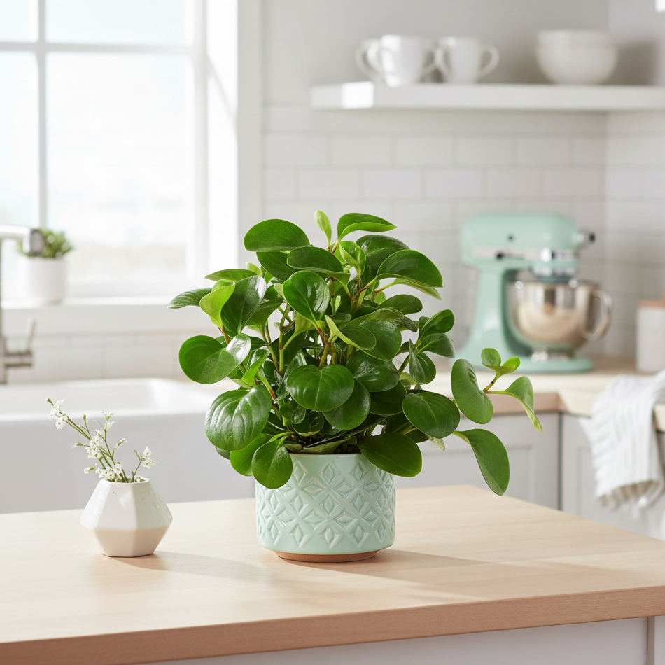 buy peperomia thailand live houseplant 3" pot online, compact upright growth form, thick glossy deep jade green leaves, succulent-like drought tolerant foliage, slow growing low maintenance cultivar, perfect for modern desk or shelf decor, a thoughtful pet-friendly gift for any plant lover