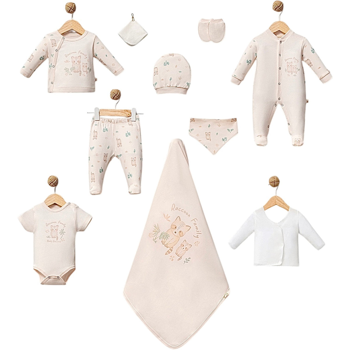 Coffret naissance Raccoon Family 10 pcs coton bio