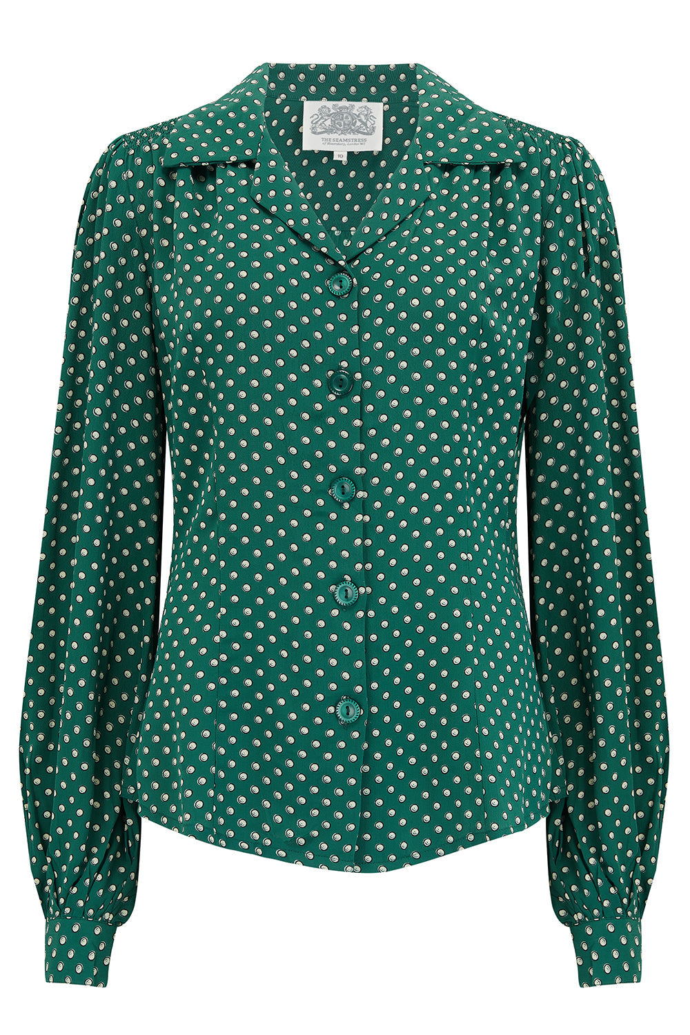 Poppy Long Sleeve Blouse in Green Ditzy Dot , Authentic & Classic 1940s Vintage Style - Vintage Clothing, CC41, Dress For Goodwood Revival, Vintage Outfit, Twinwood Festival Outfit, Viva Las Vegas Rockabilly Weekend Rock n Romance The Seamstress Of Bloomsbury
