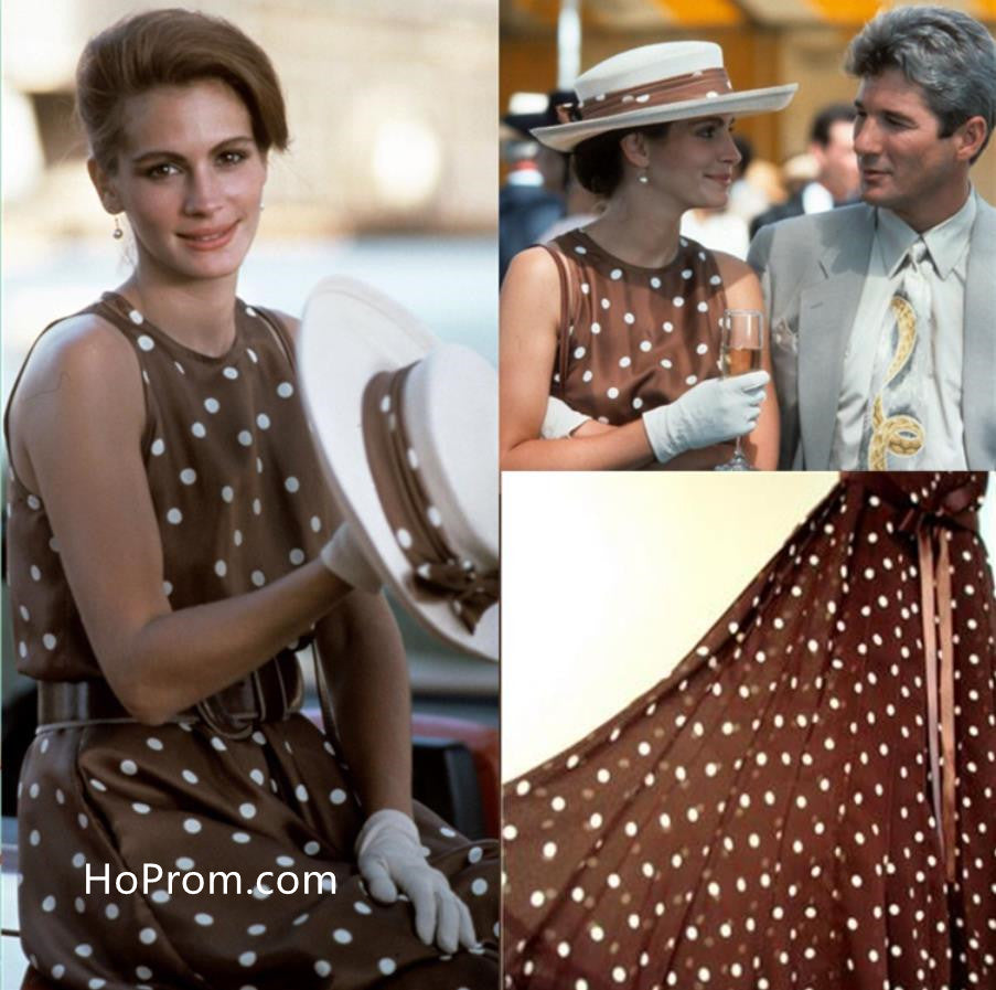 Pretty Woman Vivian Ward Brown Polka Dot Dress Julia Roberts Evening Dress