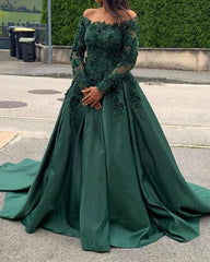 A-line /Princess Long Sleeves Prom Dresses Lace Beaded Off The Shoulder-alinanova