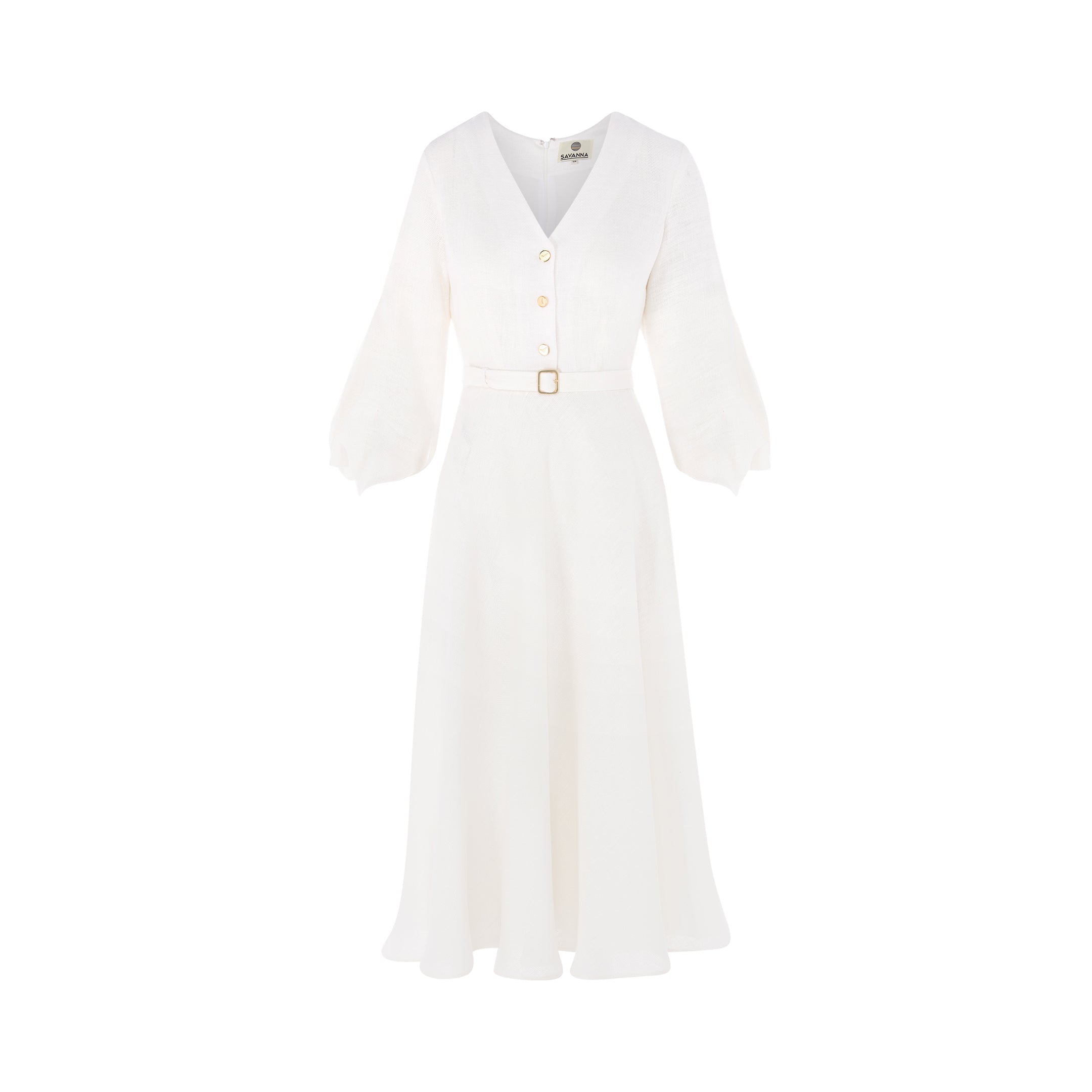 Linen Draped Sleeve Midi Dress