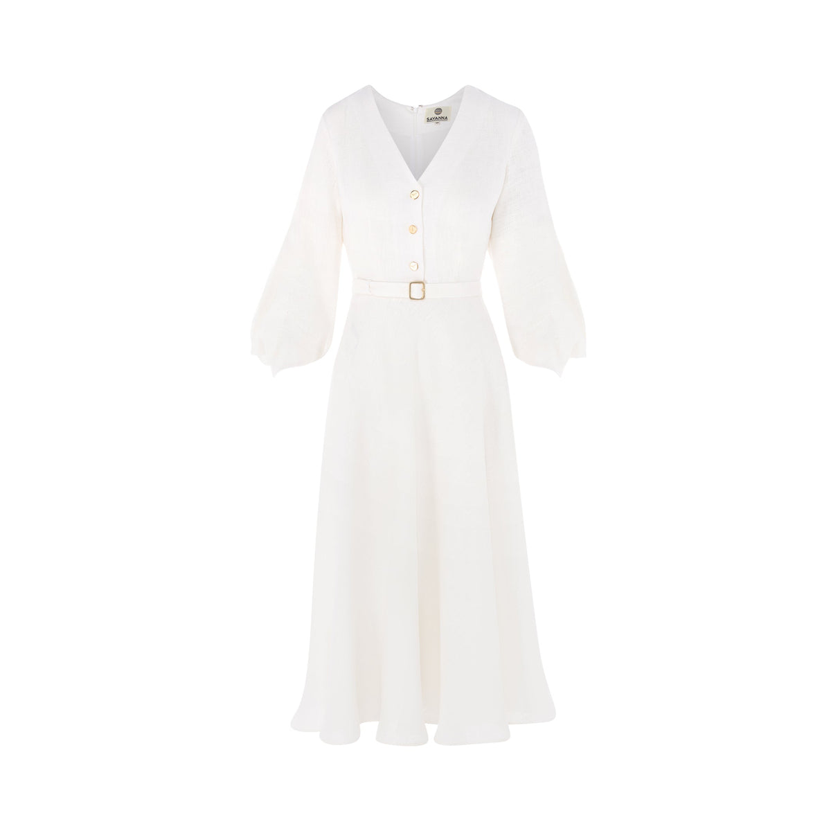Linen Draped Sleeve Midi Dress