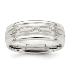 Sterling Silver 7mm Brushed Flat Intertwined Design Beveled Edge Fancy Band Size 12.5