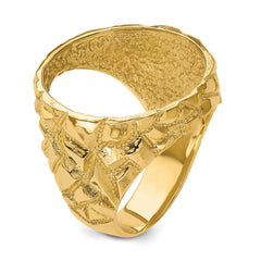 14k Yellow Gold Polished Mens Nugget-style 21.6 mm Coin Bezel Ring