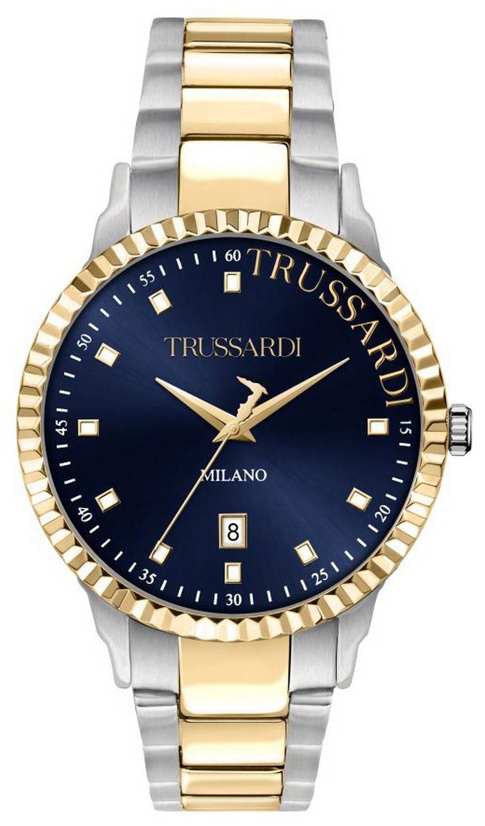 Trussardi T-Bent Blue Dial Two Tone Edelstahl Quarz R2453141001 Herrenuhr
