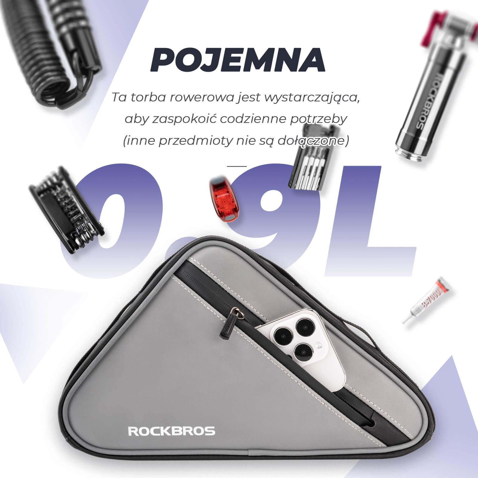 ROCKBROS Torba na Ramę Roweru Odblaskowy Trójkąt 0,9L-B120 Torby na ramę