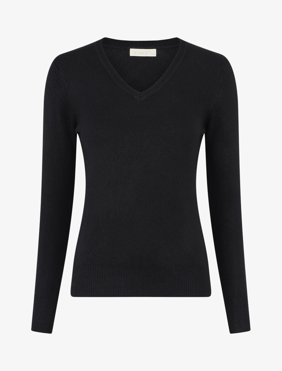 Pull en cachemire mélangée à col V - Noir - 4