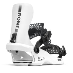 2026 white Rome 390 Boss HW snowboard binding with black logo