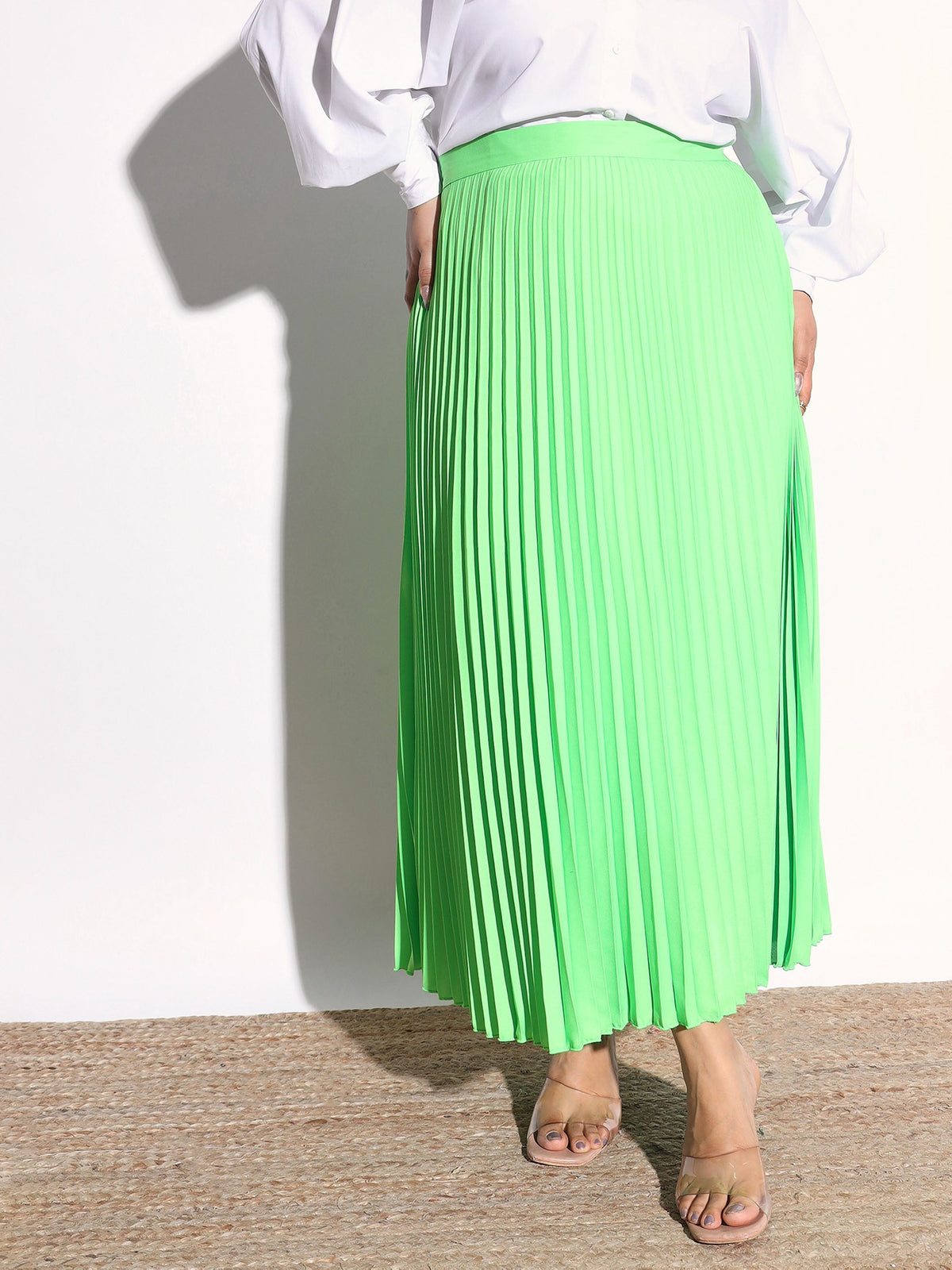 Neon Green Accordion Pleated Skirt -SASSAFRAS Curve