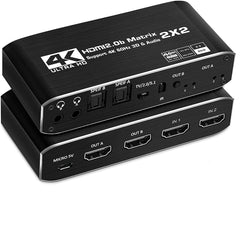 HDMI Matrix switch 2X2 med extractor 4K60Hz RGB 8:8:8 18Gbps 3D HDR HDCP2.2