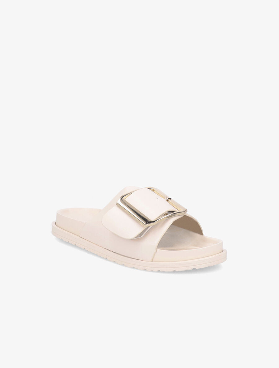 Claquettes en simili à boucle métallique - Beige - 1