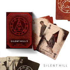 Experience the chilling world of SILENT HILL 2 with these premium playing cards, featuring artwork from the latest edition showcasing your favorite characters and creatures.