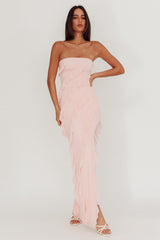 Just Friends Strapless Ruffle Maxi Dress Light Pink by Selfie Leslie