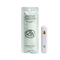 front of Secret Nature THCA vape pen packaging on transparent background