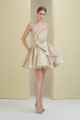 party dress, sculptural, colour block, mini dress, sequin mini dress, cram dress, strapless dress, ready to wear designer, evening dress Dubai, buy dress Dubai, fashion designer Dubai, SS24 collection, Spring summer collection, gala dress