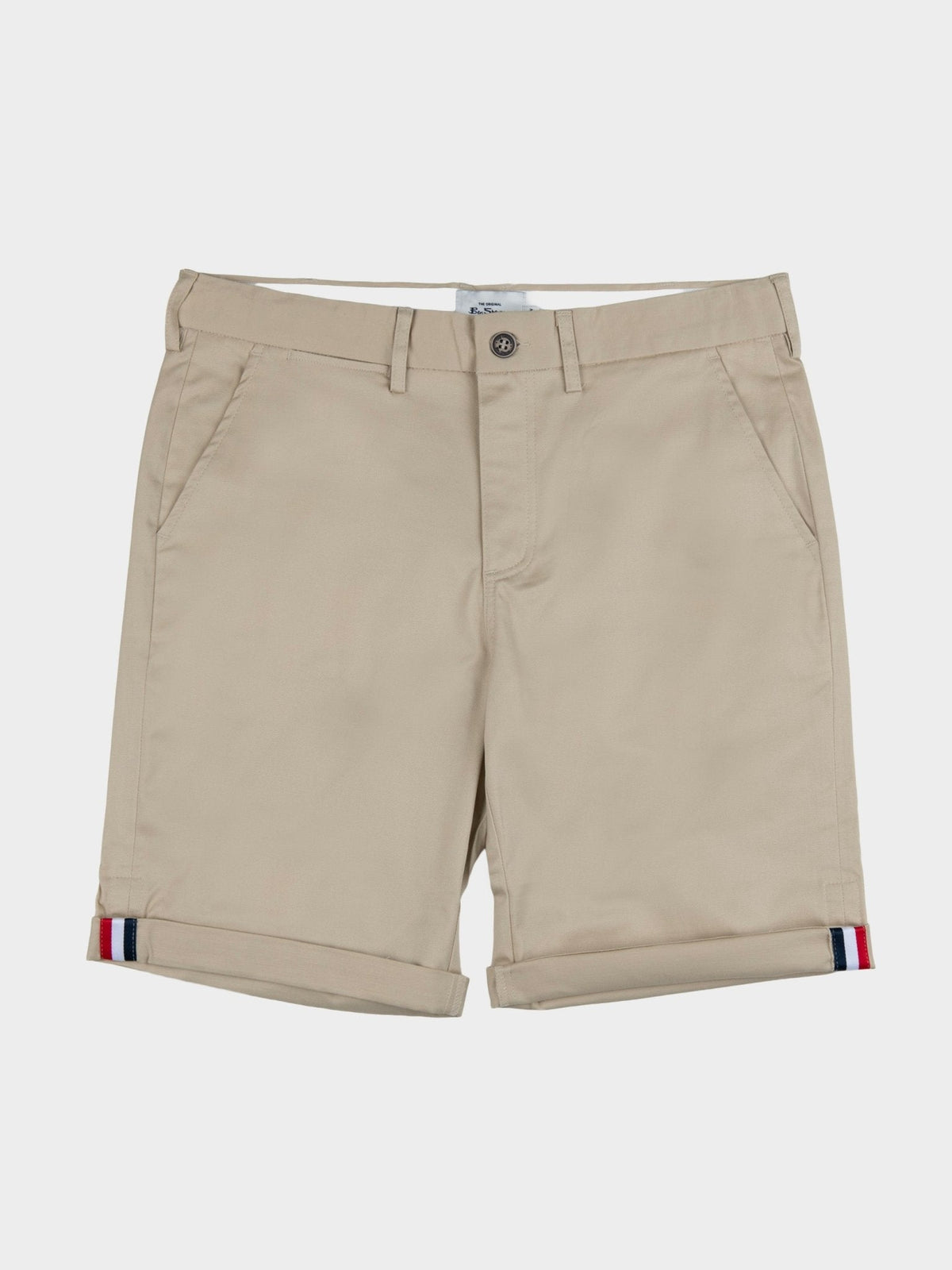 Ben Sherman Signature Chino Shorts in Sandstone - Men's Cotton Shorts with Button Fly and Striped Turn-Up Cuffs