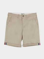 Ben Sherman Signature Chino Shorts in Sandstone - Men's Cotton Shorts with Button Fly and Striped Turn-Up Cuffs