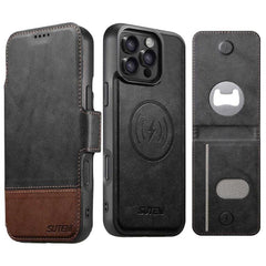 Suteni Q06S5 3-in-1 Detachable Bottle Opener Card Bag Magnetic Top-Bottom Spliced Vegan Leather Phone Case, For iPhone 15 Pro Max, For iPhone 15 Pro, For iPhone 15 Plus, For iPhone 15, For iPhone 14 Plus, For iPhone 14, For iPhone 14 Pro               ...