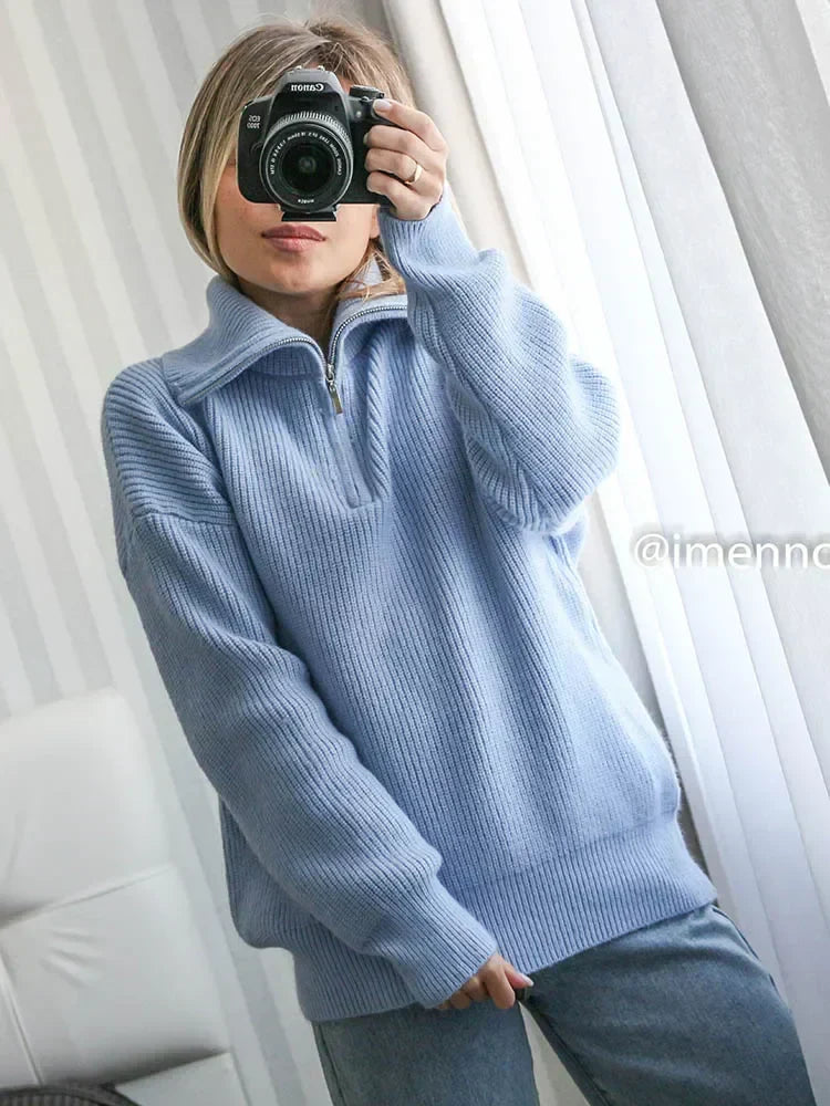 Kvinnors Turtleneck Tröja med Dragkedja Ull-Akryl 1