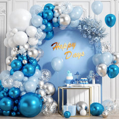 Kit Guirlande Arc de Ballons Métalliques Bleu Argent