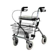 Roma Safety Walker Metal steel Heavy Duty Sturdy 4 Wheel Rollator 2410 Grey Basket Tray Seat