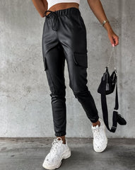 Naomi Cargo Broek | Lederlook cargo broek