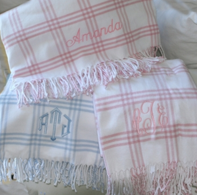 Windowpane Check Flannel Blanket with Fringe by A Soft Idea – premium baby gift from Signature Gifts